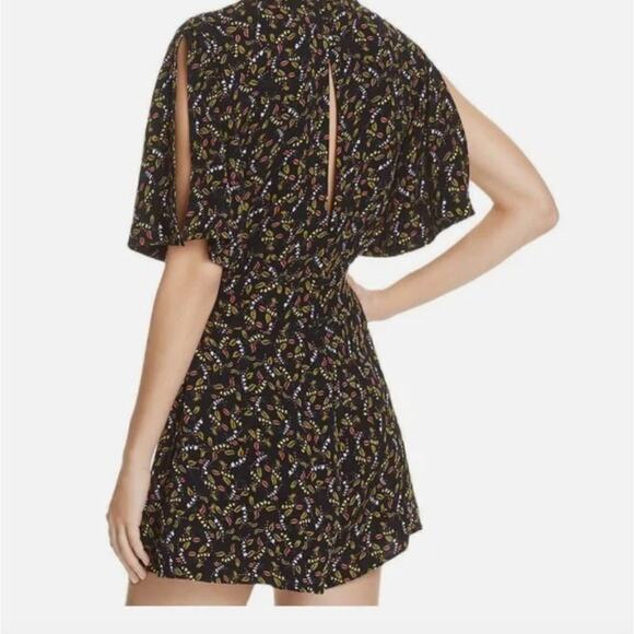 Free People Meet Virginia Black Printed Romper Shorts with Split Sleeve Size 4 - Picture 3 of 12
